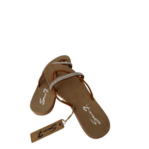 Seven7 New Cute Caramel slippers with sequins cross straps size 10 - Picture 3 of 11